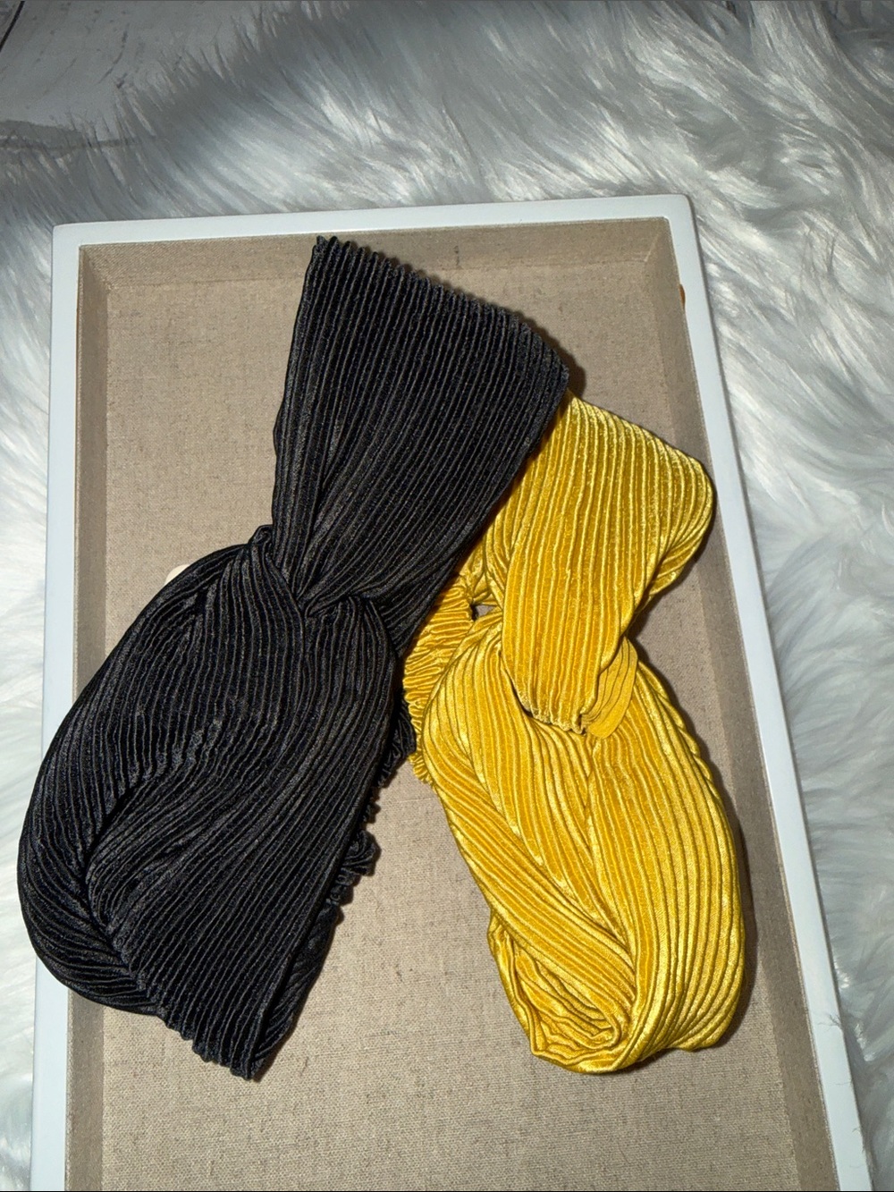 C&C California Pleated Satin Headband Set - Black & Mustard Yellow